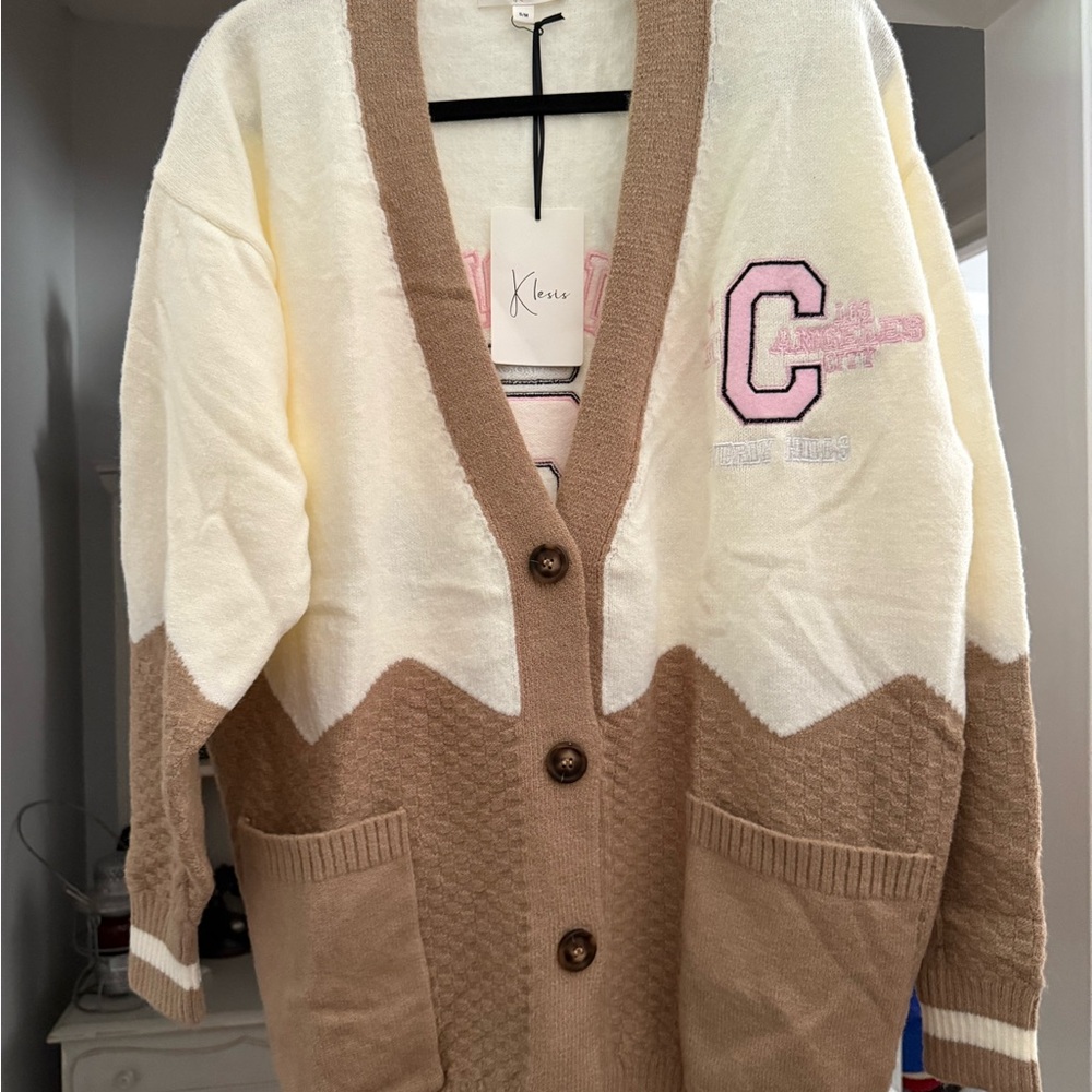 Kloss Women's Cream and Tan Cardigan Sweater